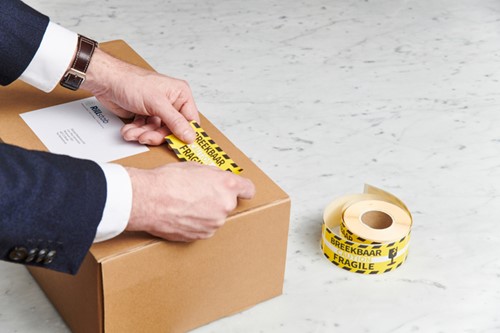 Etiket Rillprint fragile geel 250 Stuk-1