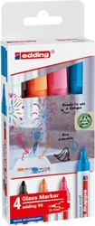 Viltstift edding 95 glasbord incl wit assorti 4 Stuk