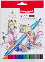 Fineliner Brush pen Bruynzeel set 12 kleuren 6 Stuk