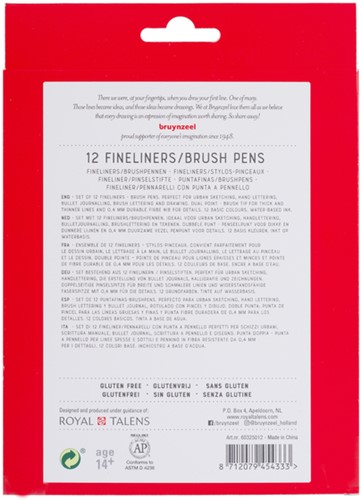 Fineliner Brush pen Bruynzeel set 12 kleuren 6 Stuk-2