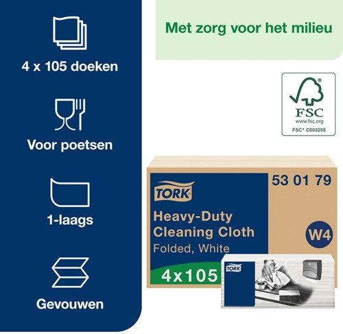 Reinigingsdoek Tork W4 gevouwen wit 530179 4 pak-3