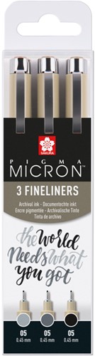 Fineliner Sakura Pigma Micron 05 set zw gr 3 maten 3 Stuk
