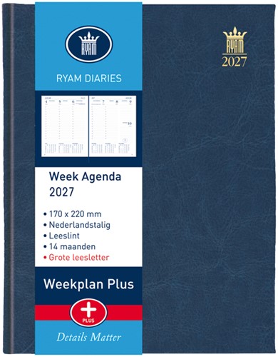 Agenda 2027 Ryam Weekplan Plus Mundior groot letter 7dagen/2pagina's assorti-2