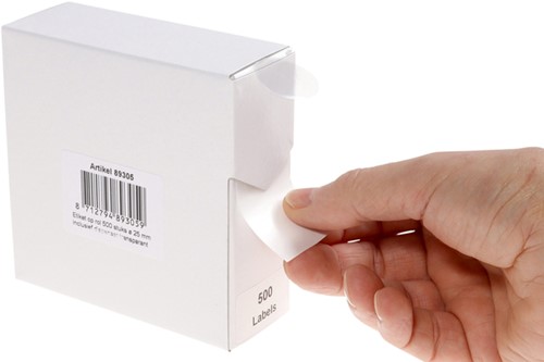 Etiket Rillprint 25mm 500st op rol transparant 500 etiket-1