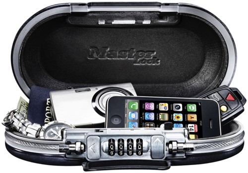 Draagbare kluis MasterLock Safe space met combinatieslot en kabel donkergrijs