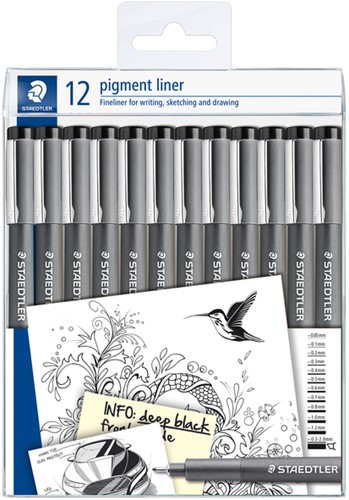 Fineliner Staedtler pigment 308 ass schrijfbr zw 12 Stuk
