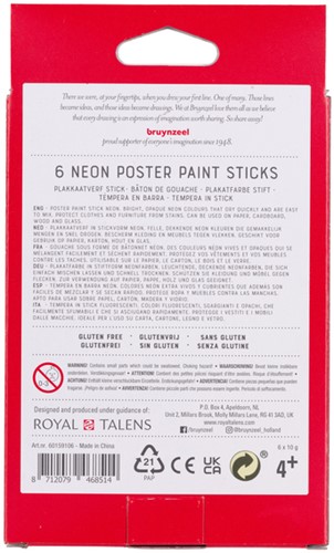 Verfstiften Bruynzeel Kids set 6 neonkleuren 6 Stuk-3