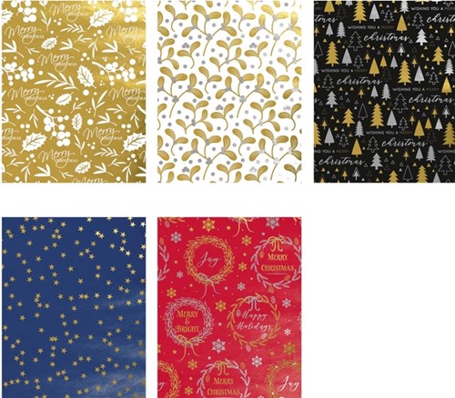 Inpakpapier Kerst metallic 150x70cm assorti 1 Krimp-2