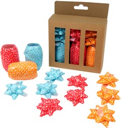 Krullint en strik rood/oranje/blauw 12 Stuk