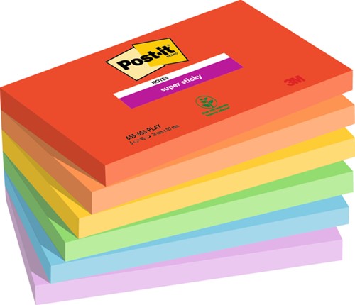 Memoblok Post-it 655 Super Sticky 76x127mm Playful 6 Stuk
