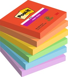 Memoblok Post-it 654 Super Sticky 76x76mm Playful 6 Stuk