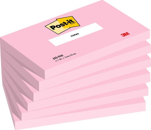 Memoblok Post-it 655 76x127mm gelijnd roze 6 Stuk