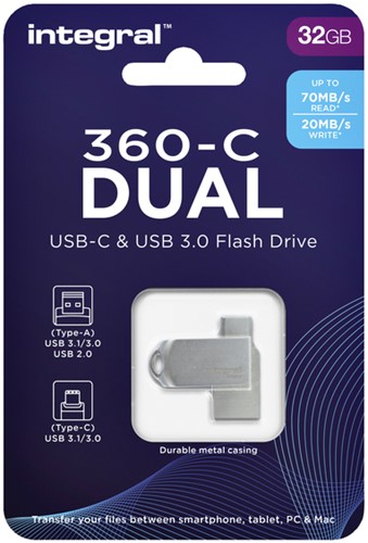 USB stick 3.0 Integral USB-360-C Dual USB-A 32GB 1 Stuk-3