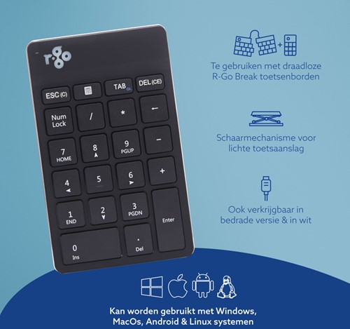 Toetsenbord R-Go Ergonomisch Numpad Break Wireless 1 Stuk-1