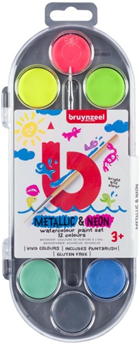Waterverf Bruynzeel Kids 12 kleuren metallic neon 12 Stuk