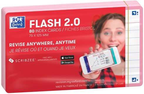 Flashcard Oxf 2.0 75x125mm 80vel 250gr lijn roze 80 Vel-1