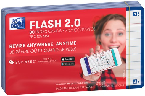 Flashcard Oxf 2.0 75x125mm 80vel 250gr lijn blauw 80 Vel-1