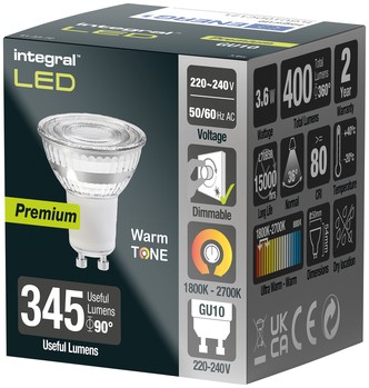 Ledlamp Integral GU10 1800-2700K warm 3.6W 380lum 1 Stuk-2