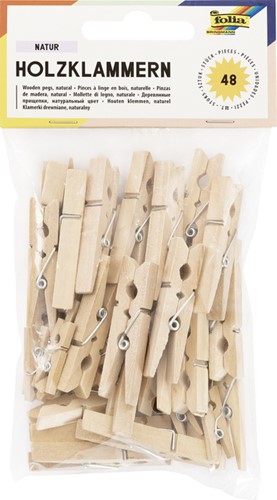 Wasknijper Folia 48 stuks drie formaten hout 48 Stuk