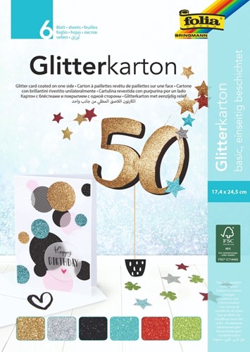 Glitterkarton Folia 174x245mm 6vel basis assorti 6 Vel