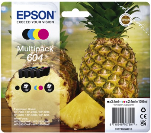 Inktcartridge Epson 604 T10G46 zwart + 3 kleuren 4 Stuk