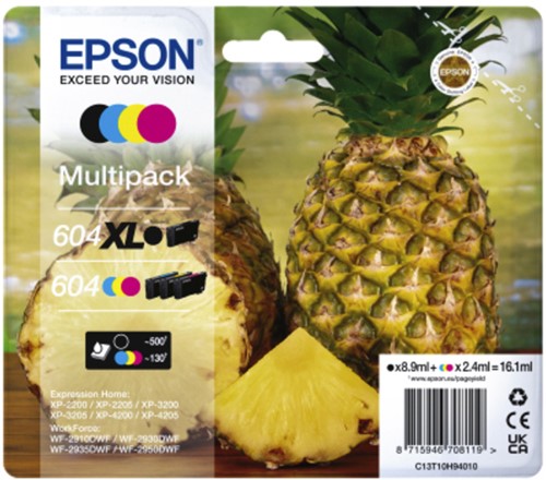 Inktcartridge Epson 604XL/604 T10H94 zw + 3 kl 4 Stuk