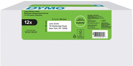 Etiket Dymo LabelWriter adressering 25x54 12st wit 12 Rol