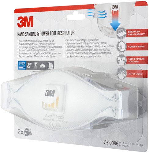 Stofmasker 3M Aura 9322 FFP2  ventiel 2st 2 Stuk-2