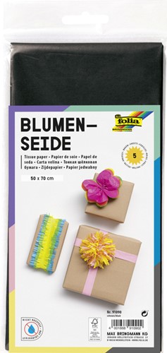 Zijdevloeipapier Folia 50x70cm 20gr nr90 zw 5vel 5 Vel
