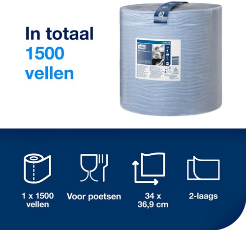 Poetspapier Tork W1 Premium 2laags blauw 130050 510 Meter-1