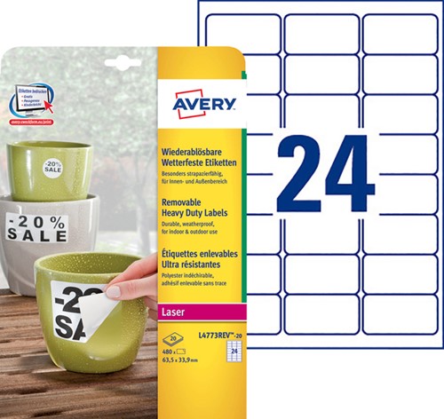 Etiket Avery L4773REV-20 63.5x33.9mm wit 480 stuks-2