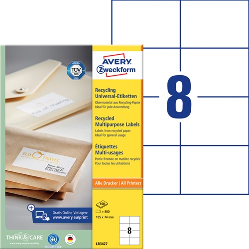 Etiket Avery LR3427-100 105x74mm recycled wit 800 stuks-2