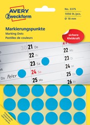 Etiket Avery 3375 rond 18mm blauw 1056stuks 22 Vel