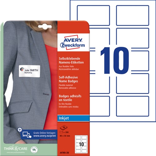 Badge Avery J4785-20 80x50mm wit 200stuks 20 Vel-2