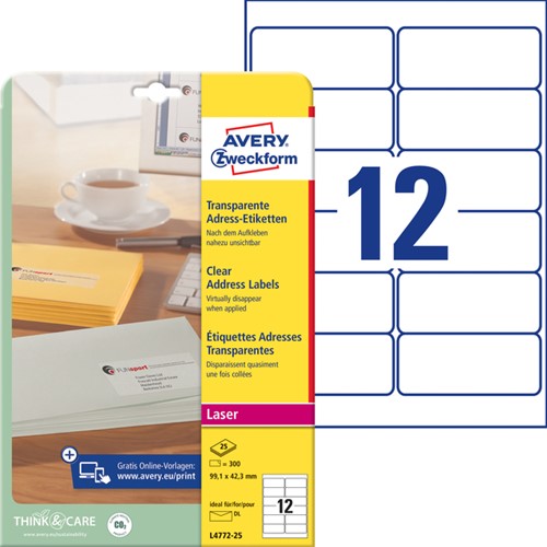 Etiket Avery L4772-25 99.1x42.3 mm transparant mat 300 stuks-2
