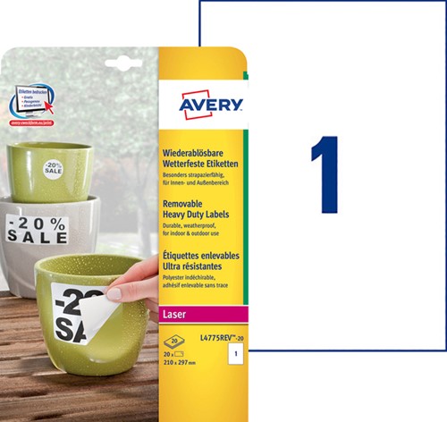 Etiket Avery L4775REV-20 210x297mm wit 20stuks 20 Vel-2