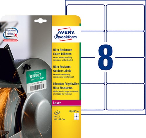 Etiket Avery L7914-10 99.1x67.7 polyester wit 80st 10 Vel-2