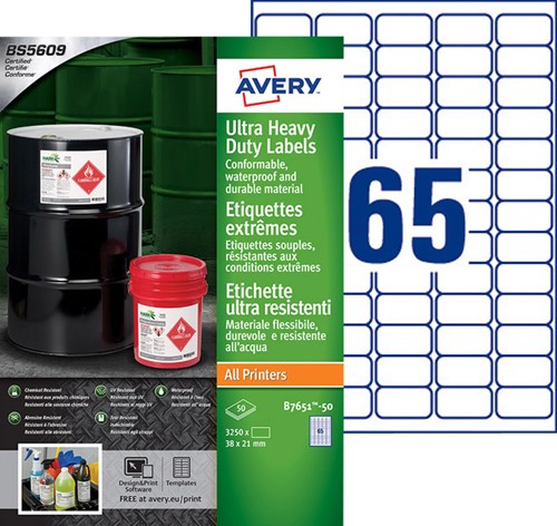 Etiket Avery B7651-50 38x21mm polyester wit 3250st 50 Vel-2