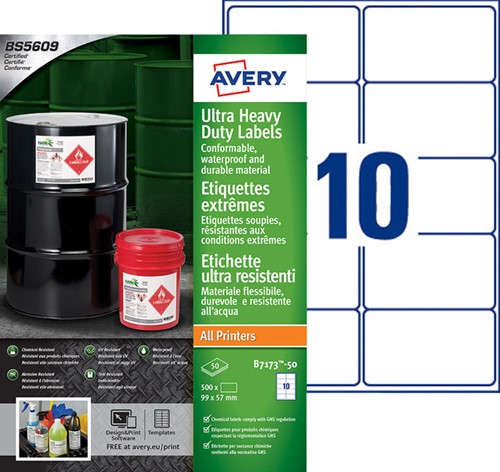 Etiket Avery B7173-50 99x57mm polyester wit 500st 50 Vel-2
