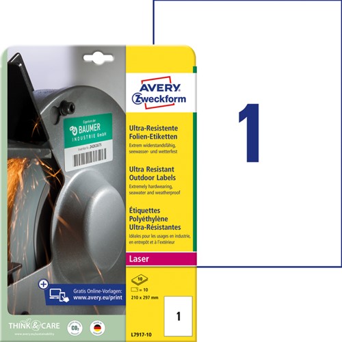 Etiket Avery L7917-10 210x297mm polyester wit 10st 10 Vel-2