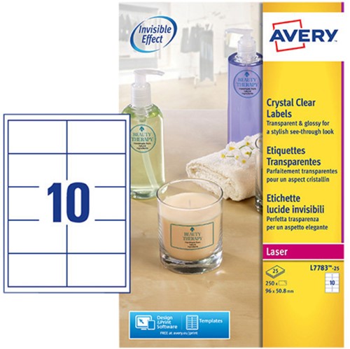 Etiket Avery L7783-25 96x50.8mm transparant 250st 25 Vel-2