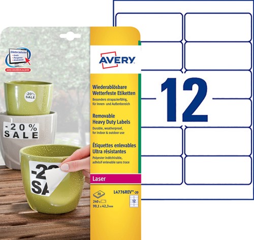 Etiket Avery L4776REV-20 99.1x42.3mm wit 240st 20 Vel-2