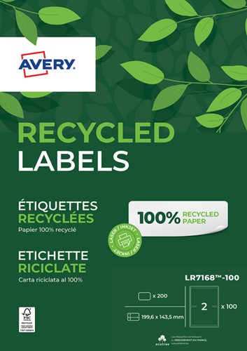Etiket Avery LR7168 199.6x143.5 recycled wt 200st 100 Vel