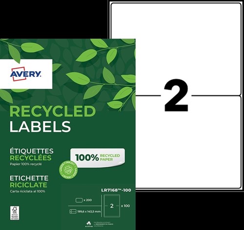 Etiket Avery LR7168 199.6x143.5 recycled wt 200st 100 Vel-2