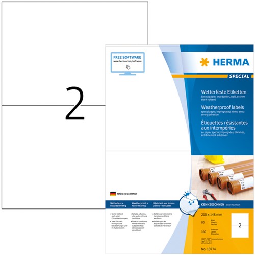 Etiket HERMA 10774 210x148mm weerbestendig wit 160 stuks