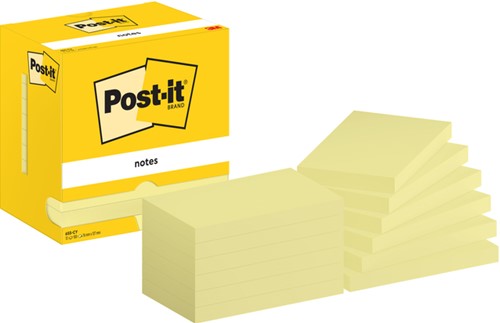 Memoblok Post-it 655 76x127mm geel 12 Stuk