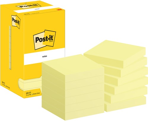 Memoblok Post-it 654 76x76mm geel 12 Stuk