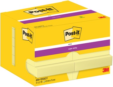 Memoblok Post-it 656 Super Sticky 51x76mm geel 12 Stuk-1