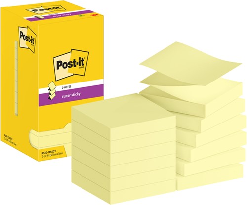 Memoblok Post-it Z-Note S330 Super Sticky geel 12 Stuk