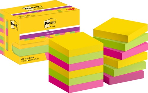 Memoblok  Post-it 622 Super Sticky Carnival 12 Stuk
